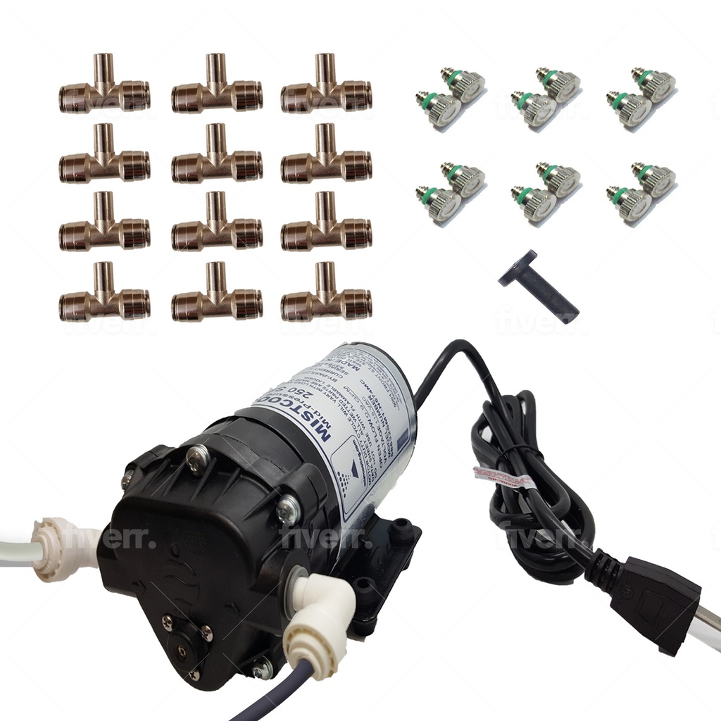 Mistcooling Residential Misters for Outside Patio - Outdoor Misting System with 12 Nozzles, 200PSI Booster Pump, Calcium Filter, 50ft. Flexible Tubing - Mister System Kit for Porch, Poolside, Backyard