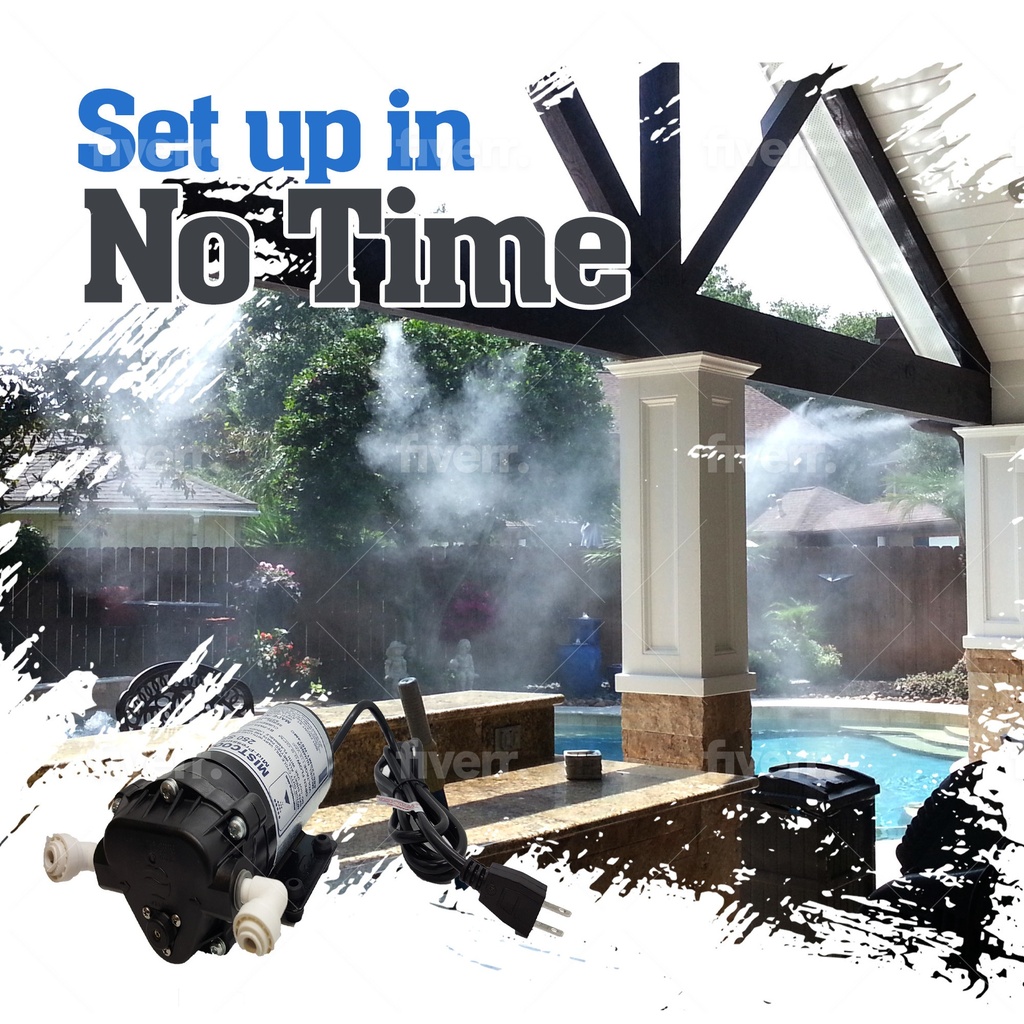 Mistcooling Residential Misters for Outside Patio - Outdoor Misting System with 12 Nozzles, 200PSI Booster Pump, Calcium Filter, 50ft. Flexible Tubing - Mister System Kit for Porch, Poolside, Backyard