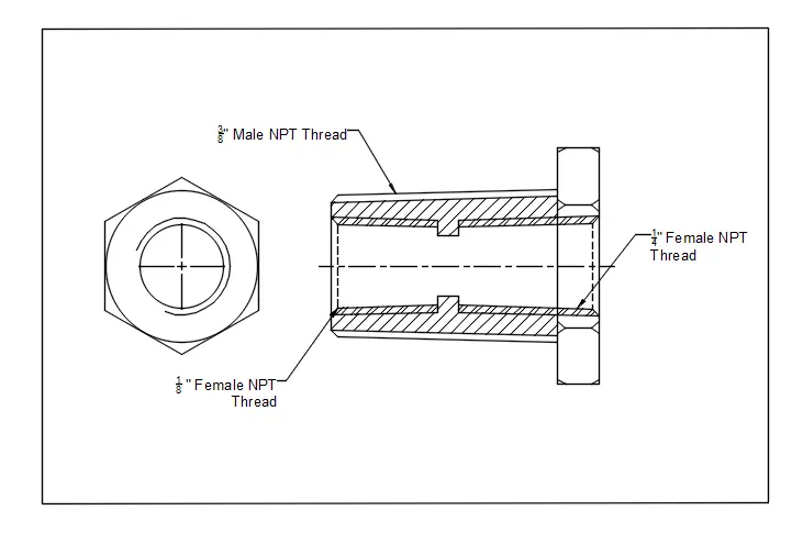3-8 inch male x 1-4 inch female x 1-8 inch female npt thread ss bulkhead.webp