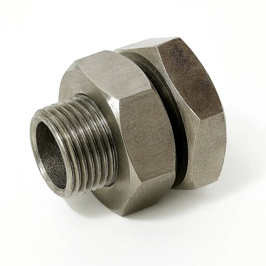 Bulkhead 3/8 Inch Male x 1/4 Inch Female x 1/4 Inch Female NPT - Stainless Steel